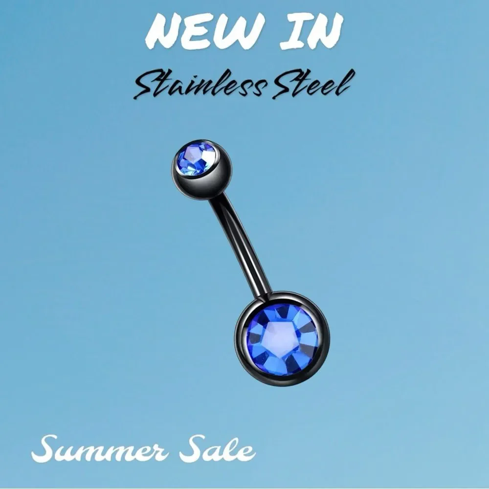 New Black Plated Stainless Steel 316L Blue Belly Button Ring Jewelry